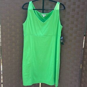New York & Company Lime Green V-Neck Cotton Sleeveless Dress -size L